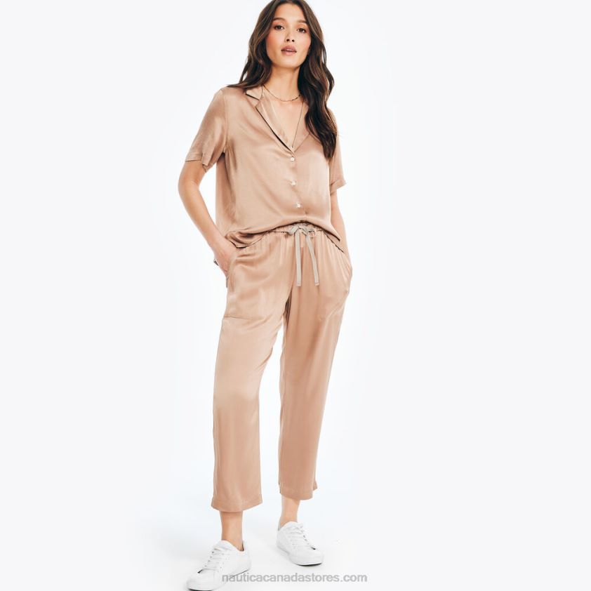 Satin Short-Sleeve Camp Shirt Nautica Women Chocolate R260HV962