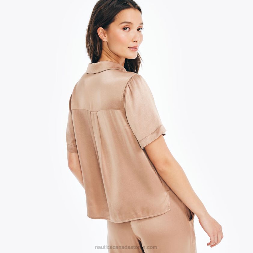 Satin Short-Sleeve Camp Shirt Nautica Women Chocolate R260HV962