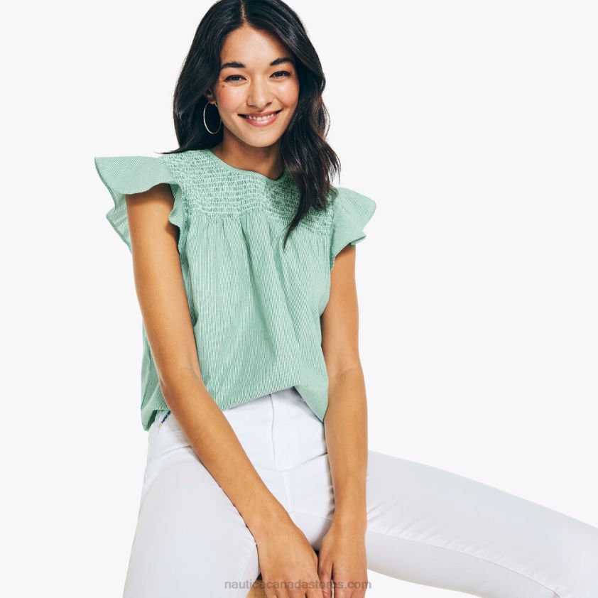 Striped Smocked Top Nautica Women Pine Forest Heather R260HV787
