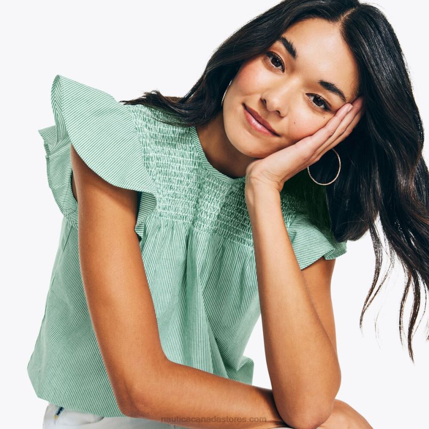 Striped Smocked Top Nautica Women Pine Forest Heather R260HV787