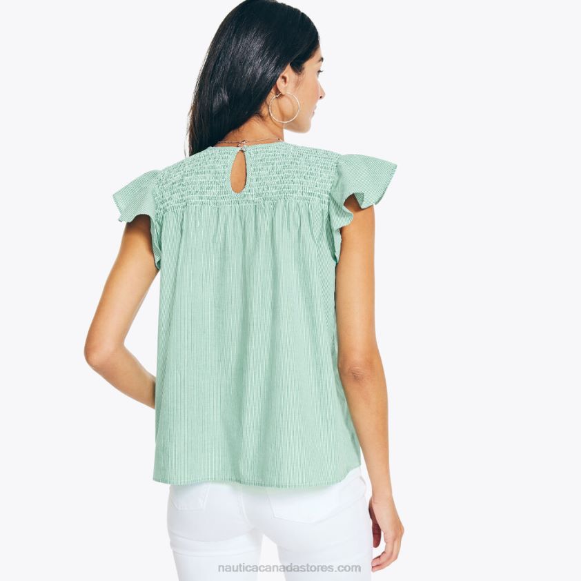 Striped Smocked Top Nautica Women Pine Forest Heather R260HV787
