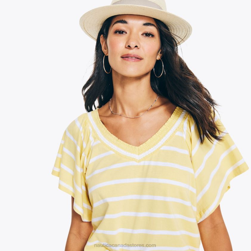Striped Smocked Top Nautica Women Vibrant Yellow R260HV957