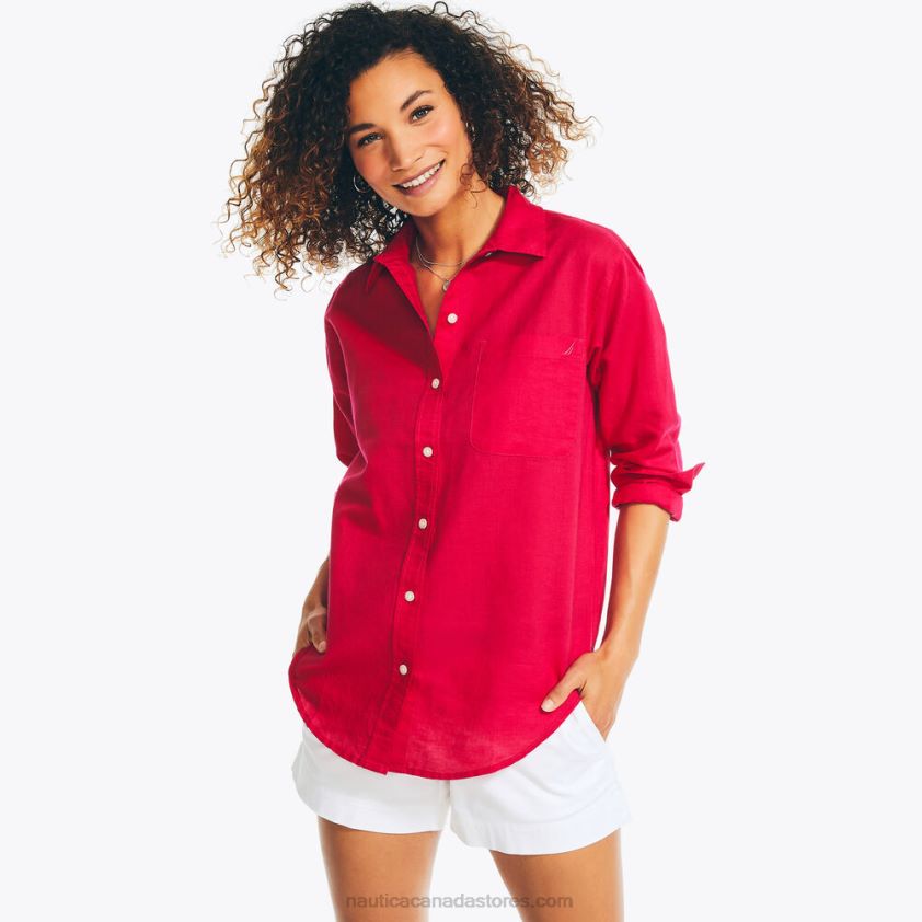 Sustainably Crafted Linen Boyfriend Shirt Nautica Women Sailor Red R260HV970