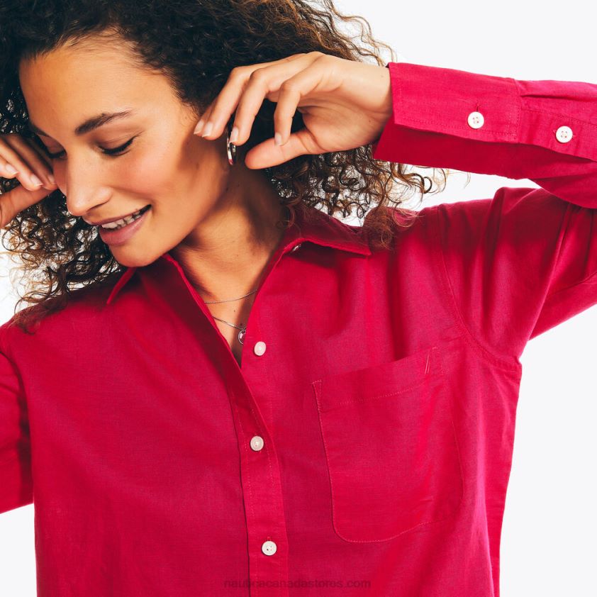 Sustainably Crafted Linen Boyfriend Shirt Nautica Women Sailor Red R260HV970
