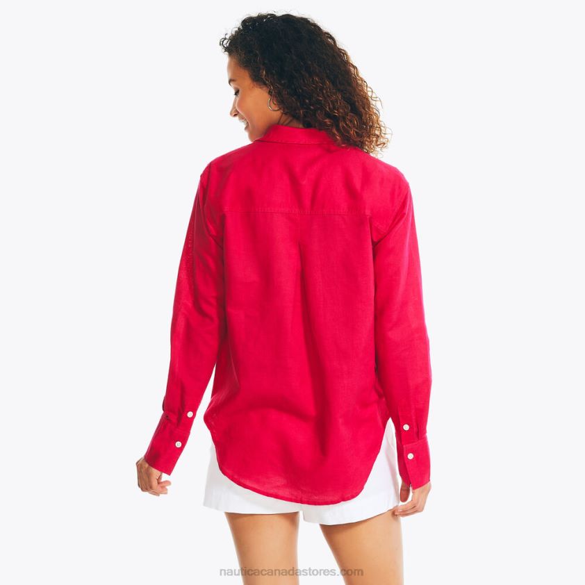 Sustainably Crafted Linen Boyfriend Shirt Nautica Women Sailor Red R260HV970