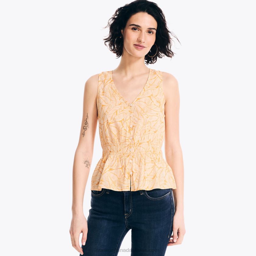 Sustainably Crafted Printed Cinch-Waist Top Nautica Women Nautica Yellow R260HV964