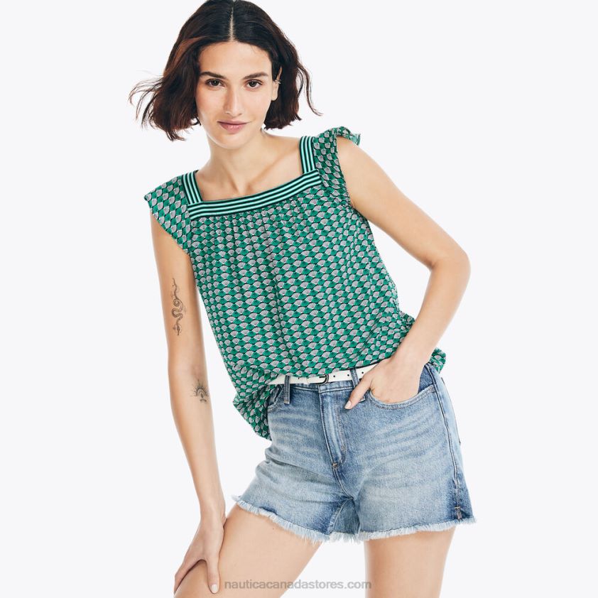 Sustainably Crafted Square-Neck Printed Top Nautica Women True Black R260HV1003