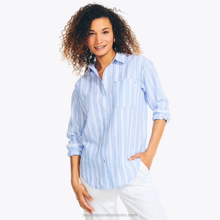 Sustainably Crafted Striped Linen Boyfriend Shirt Nautica Women Aquabreeze R260HV834
