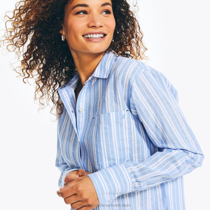 Sustainably Crafted Striped Linen Boyfriend Shirt Nautica Women Aquabreeze R260HV834