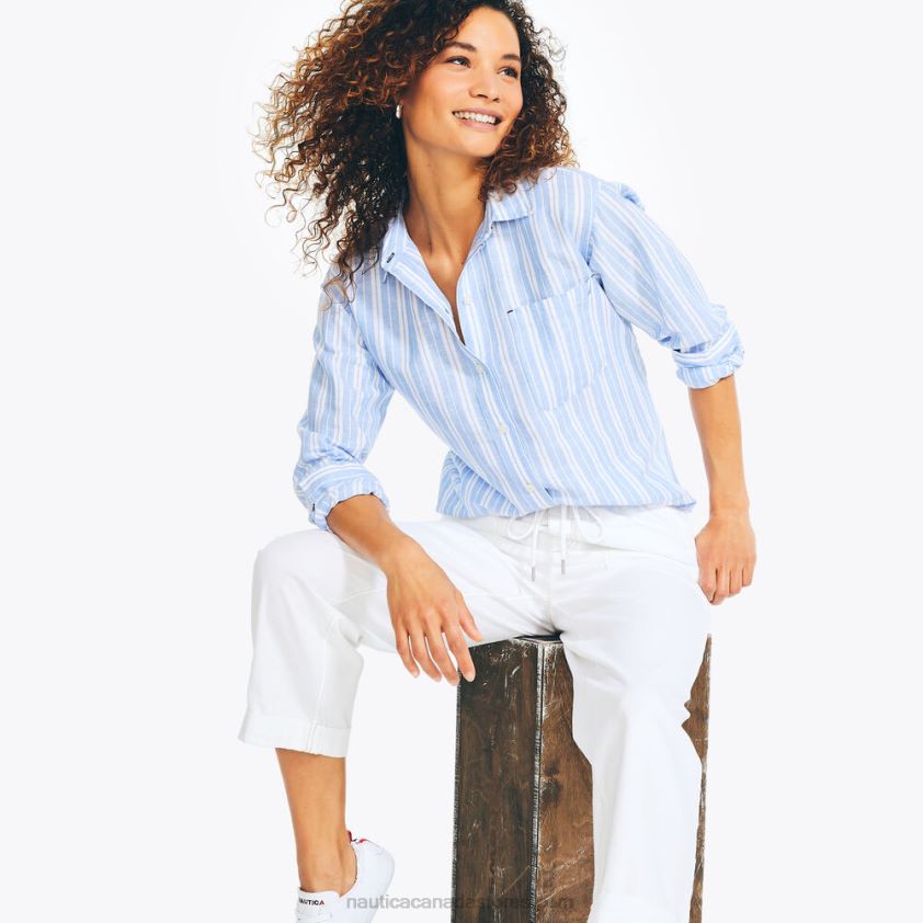 Sustainably Crafted Striped Linen Boyfriend Shirt Nautica Women Aquabreeze R260HV834
