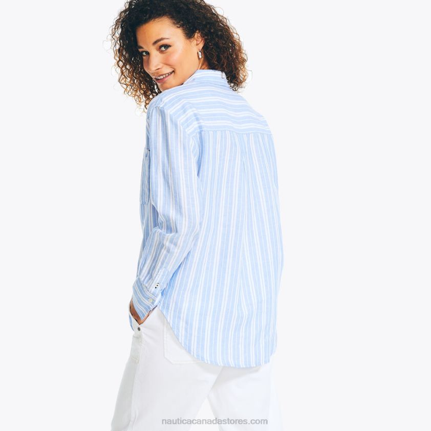 Sustainably Crafted Striped Linen Boyfriend Shirt Nautica Women Aquabreeze R260HV834